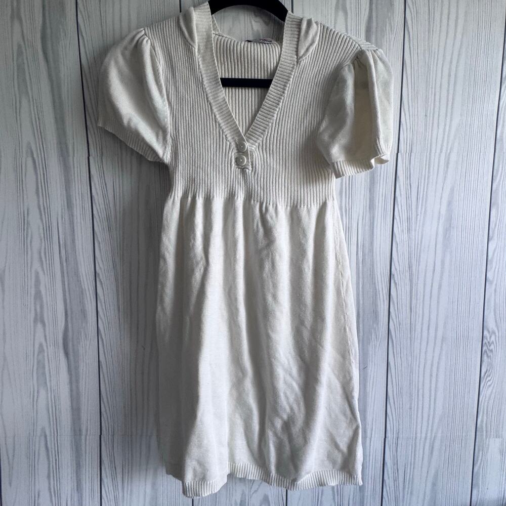 Vintage Y2K Cream Sweater Hooded Baby Doll Top Size Small Loca Loca